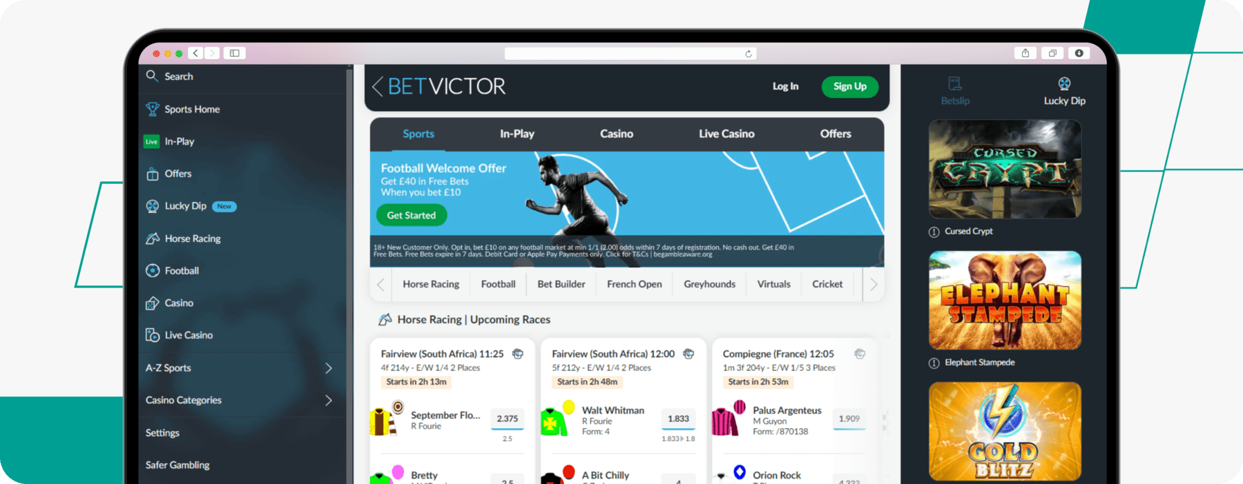 desktop screenshot of betvictor homepage cash out betting