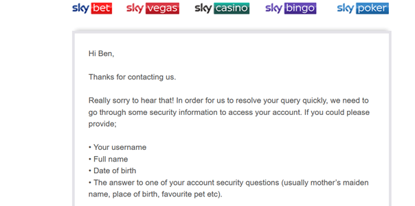 Screenshot Of Sky Bet E-Mail.